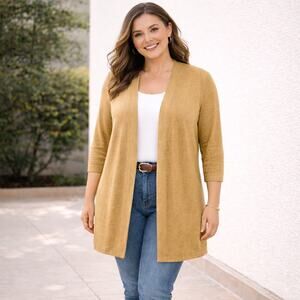 Talbots Plus Petite SZ 2Xp 100% Linen Open Front Cardigan Golden Tan CN151 NWT